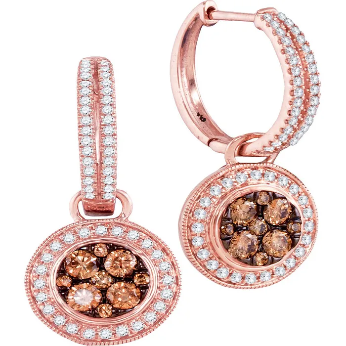 14kt Rose Gold Womens Round Cognacbrown Color Enhanced Diamond Circle Cluster Dangle Earrings 1120 Cttw mayamila Earrings 14kt Rose Gold Womens Round Cognacbrown Color Enhanced Diamond Circle Cluster Dangle Earrings 1120 Cttw mayamila Earrings