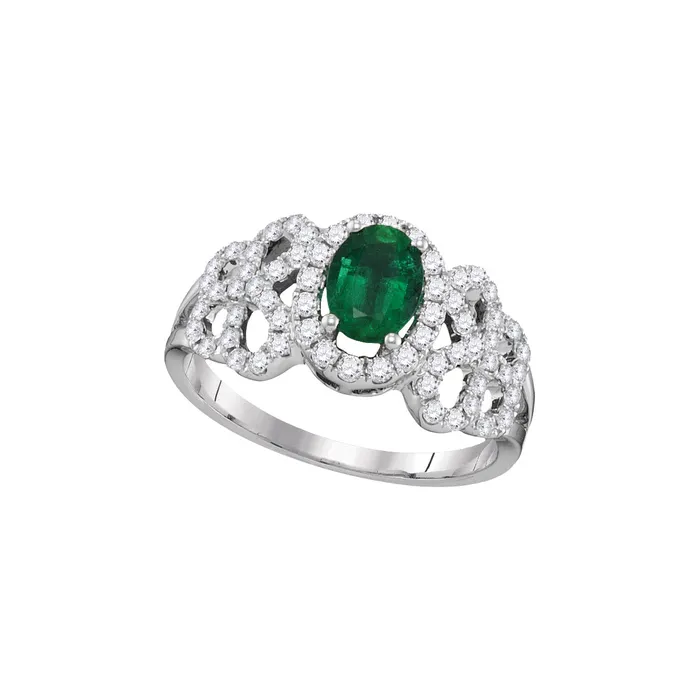 18kt White Gold Womens Oval Emerald Solitaire Diamondaccent Ring 118 Cttw mayamila Rings