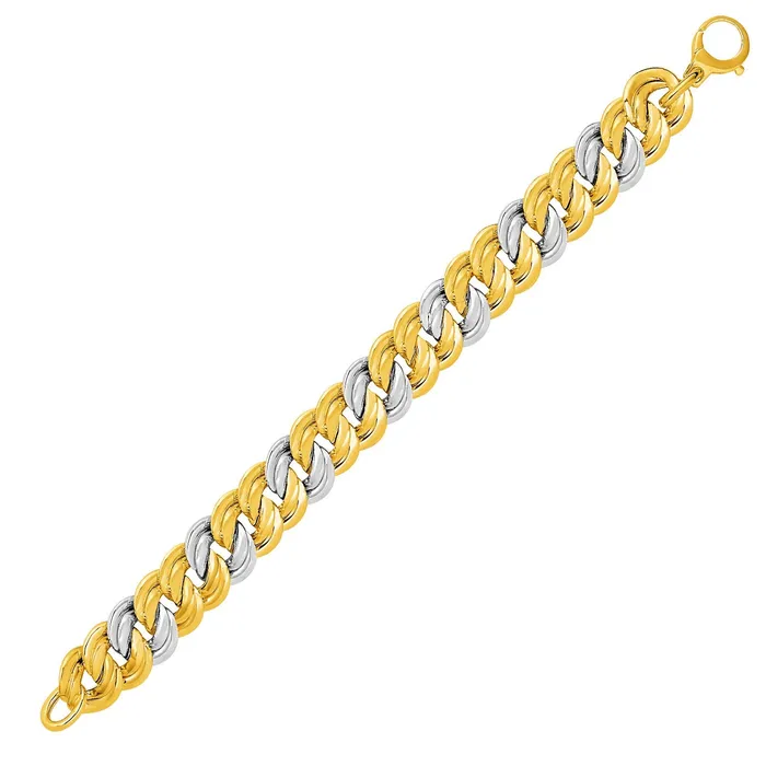 Bracelets 14k TwoTone Yellow and White Gold Flat Double Link Bracelet MayaMila