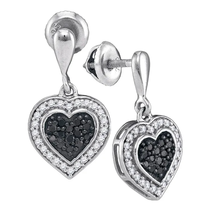 Earrings mayamila 10kt White Gold Womens Round Black Color Enhanced Diamond Heart Frame Dangle Earrings 12 Cttw Earrings mayamila 10kt White Gold Womens Round Black Color Enhanced Diamond Heart Frame Dangle Earrings 12 Cttw