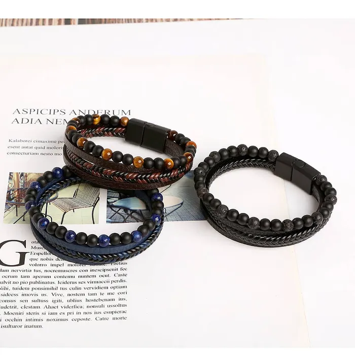 Gemstone Mens Leather Bracelets Gypsy Soul Rings