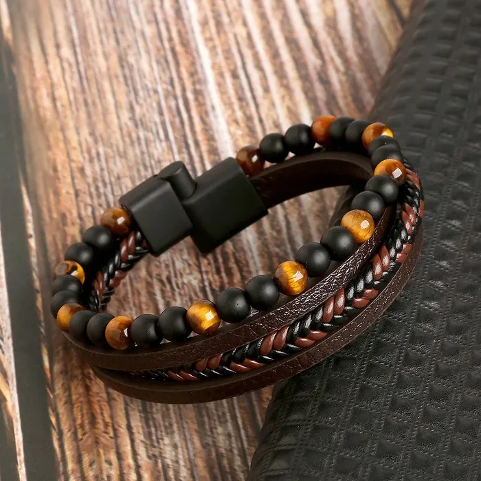 Gemstone Mens Leather Bracelets Gypsy Soul Rings