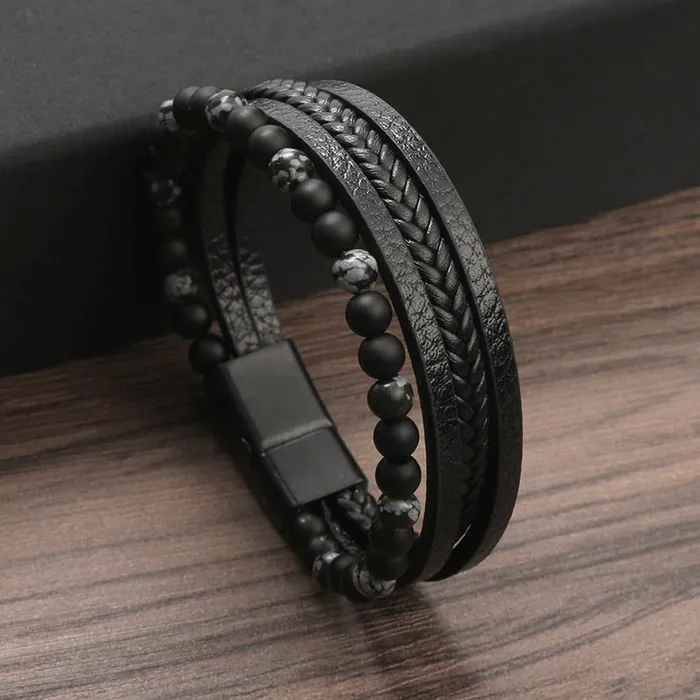 Gemstone Mens Leather Bracelets Gypsy Soul Rings