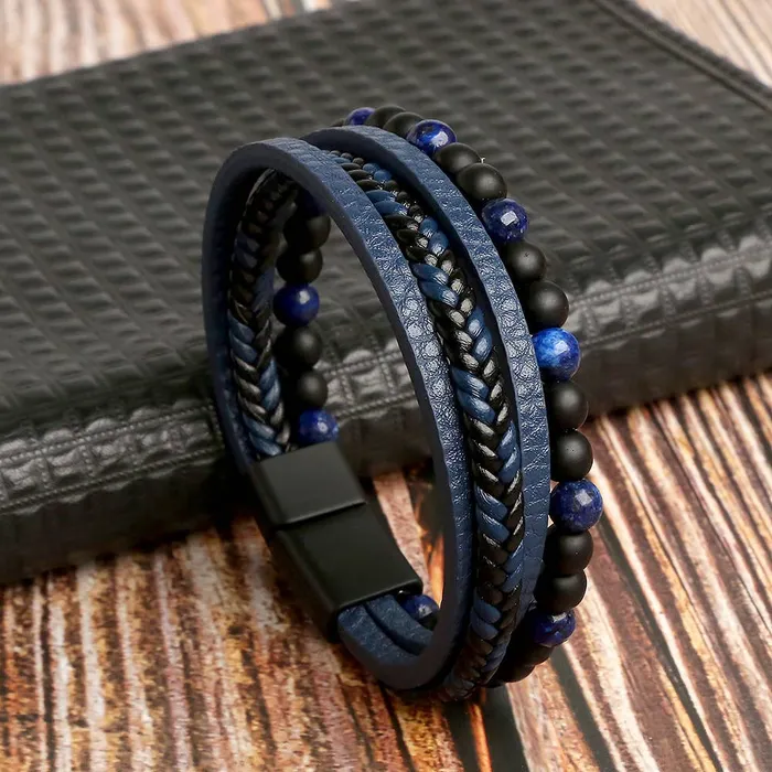 Gemstone Mens Leather Bracelets Gypsy Soul Rings