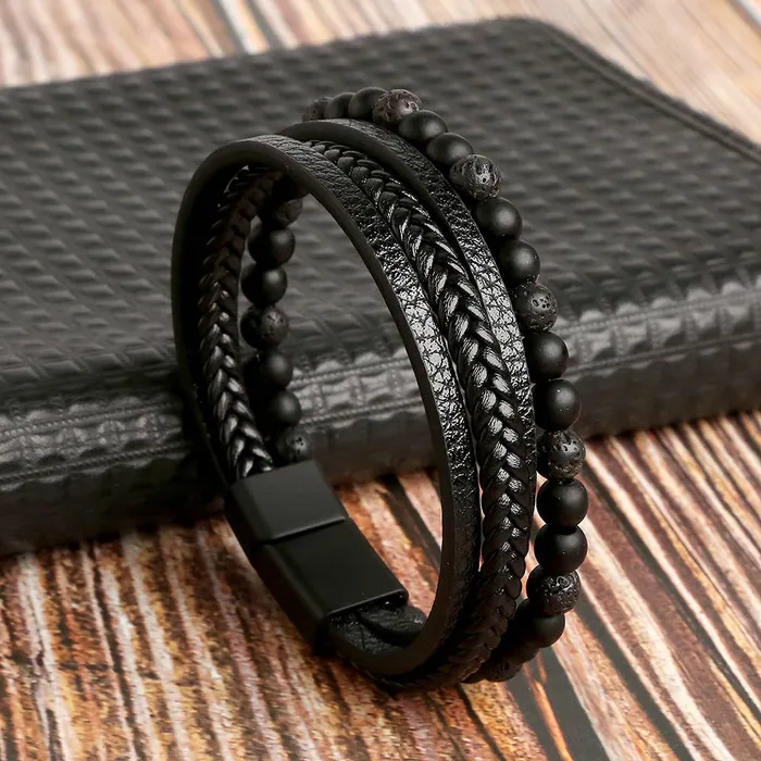 Gemstone Mens Leather Bracelets Gypsy Soul Rings