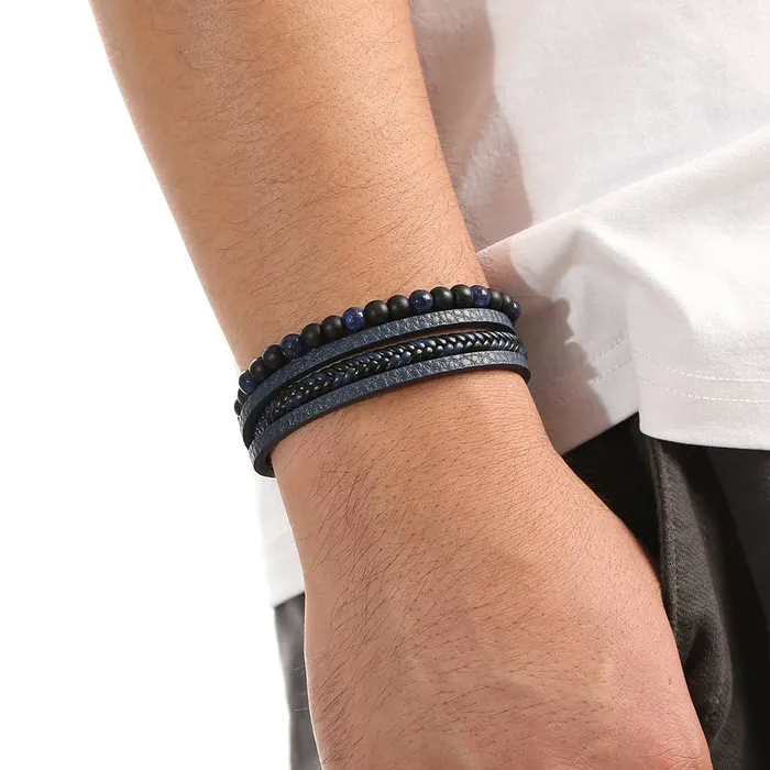 Gemstone Mens Leather Bracelets Gypsy Soul Rings