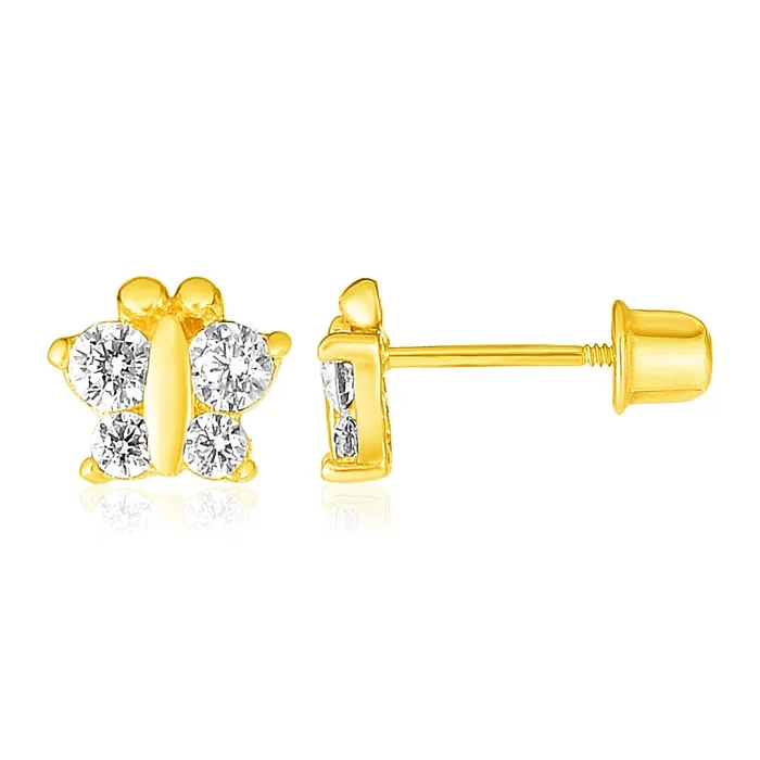 MayaMila 14k Yellow Gold Butterfly Childrens Earrings Earrings
