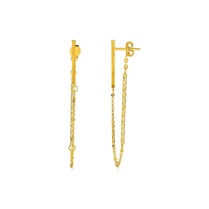 MayaMila Earrings 14k Yellow Gold Bar and Chain Dangle Earrings