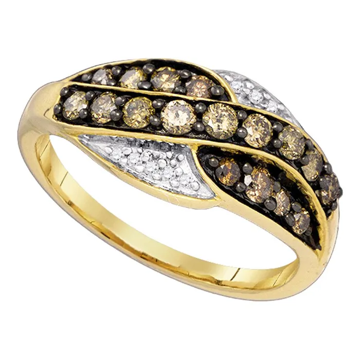mayamila Rings 10kt Yellow Gold Womens Round Cognacbrown Color Enhanced Diamond Band Ring 12 Cttw mayamila Rings 10kt Yellow Gold Womens Round Cognacbrown Color Enhanced Diamond Band Ring 12 Cttw