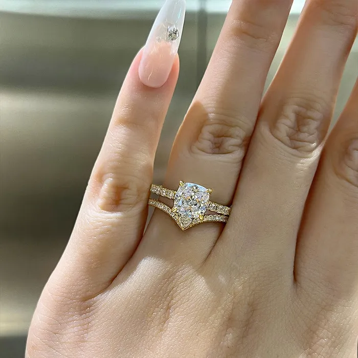 Rings Shineofdiamond Luxurious Golden Tone Cushion Cut Sterling Silver Wedding Bridal Set