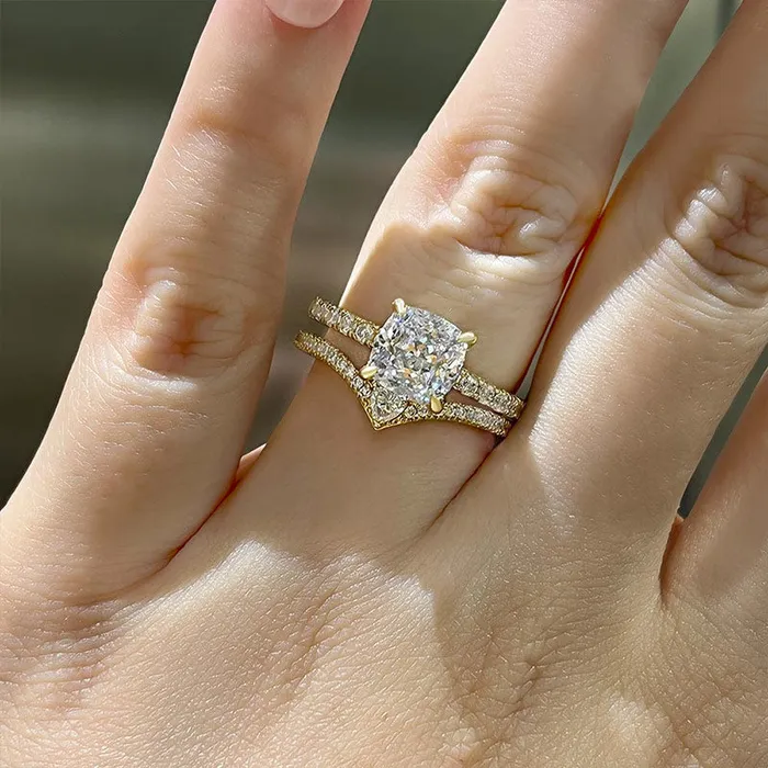 Rings Shineofdiamond Luxurious Golden Tone Cushion Cut Sterling Silver Wedding Bridal Set