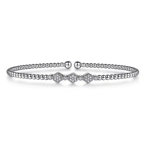 14K White Gold Bujukan Bead and Hexagon 013cttw Cluster Diamond Bangle GABRIEL CO Bracelets 14K White Gold Bujukan Bead and Hexagon 013cttw Cluster Diamond Bangle GABRIEL CO Bracelets