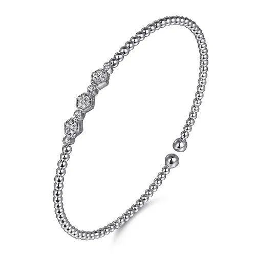 14K White Gold Bujukan Bead and Hexagon 013cttw Cluster Diamond Bangle GABRIEL CO Bracelets 14K White Gold Bujukan Bead and Hexagon 013cttw Cluster Diamond Bangle GABRIEL CO Bracelets