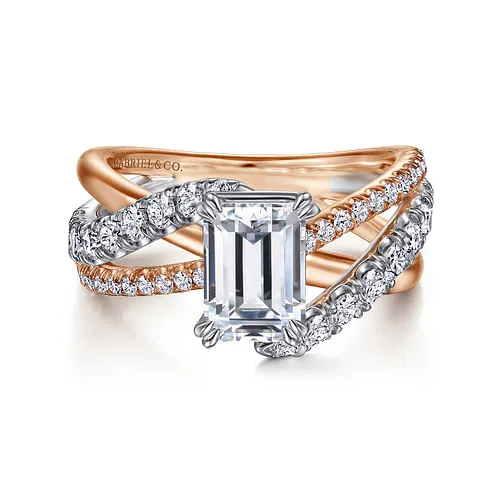 14K WhiteRose Gold Emerald Cut Free Form Diamond Engagement Ring GABRIEL CO Rings 14K WhiteRose Gold Emerald Cut Free Form Diamond Engagement Ring GABRIEL CO Rings