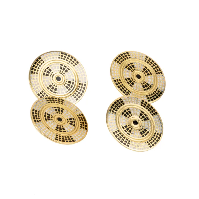 Bell Bird Antiques Necklaces Turn of the Century gold enamel cufflinks