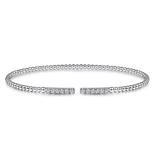 Bracelets GABRIEL CO 14K White Gold Bujukan Bead Cuff Bracelet with Diamond Pave Bars Bracelets GABRIEL CO 14K White Gold Bujukan Bead Cuff Bracelet with Diamond Pave Bars