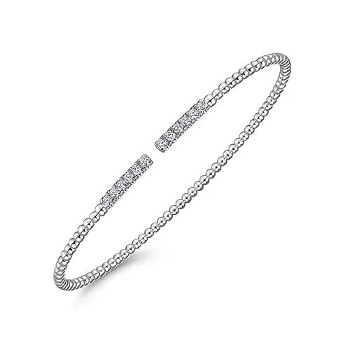 Bracelets GABRIEL CO 14K White Gold Bujukan Bead Cuff Bracelet with Diamond Pave Bars Bracelets GABRIEL CO 14K White Gold Bujukan Bead Cuff Bracelet with Diamond Pave Bars