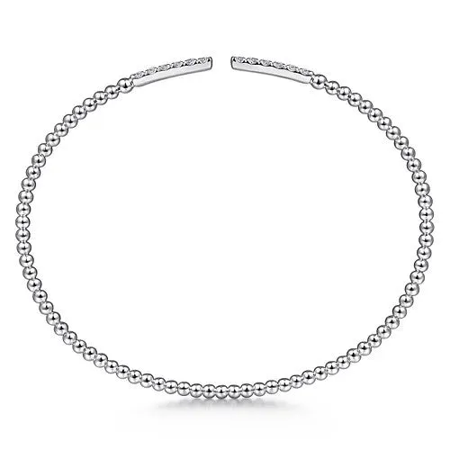 Bracelets GABRIEL CO 14K White Gold Bujukan Bead Cuff Bracelet with Diamond Pave Bars Bracelets GABRIEL CO 14K White Gold Bujukan Bead Cuff Bracelet with Diamond Pave Bars