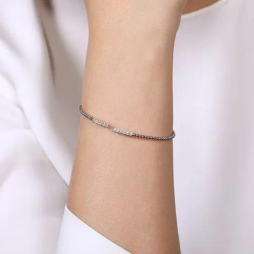 Bracelets GABRIEL CO 14K White Gold Bujukan Bead Cuff Bracelet with Diamond Pave Bars Bracelets GABRIEL CO 14K White Gold Bujukan Bead Cuff Bracelet with Diamond Pave Bars