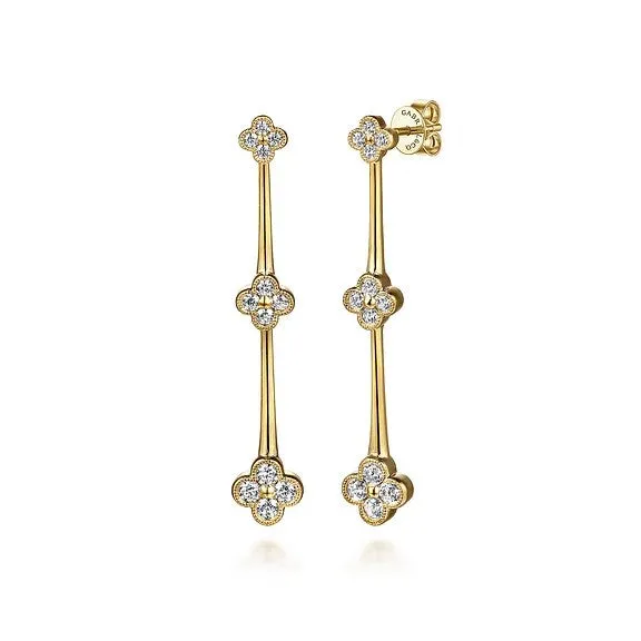 Earrings GABRIEL CO 14K Yellow Gold Graduating Diamond Cluster Stud Drop Earrings Earrings GABRIEL CO 14K Yellow Gold Graduating Diamond Cluster Stud Drop Earrings