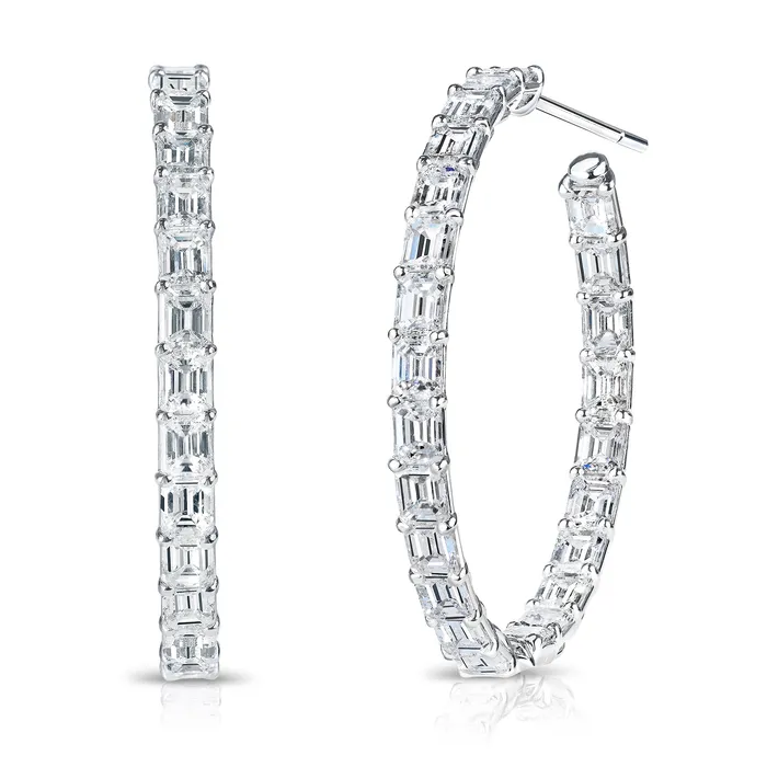 Emerald Cut Diamond Hoop Earrings Rahaminov Diamonds Earrings