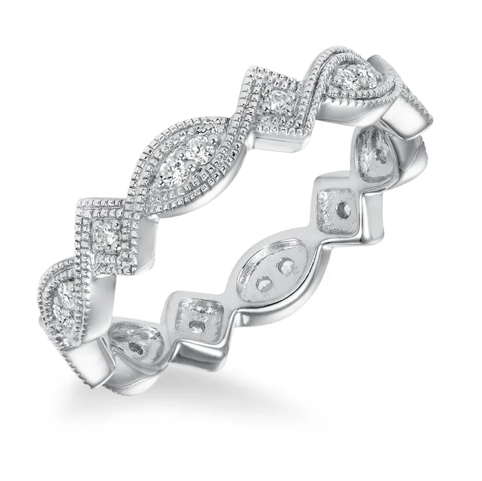 FREDERICK GOLDMAN Rings White Gold and Diamond Milgrain Wedding Band