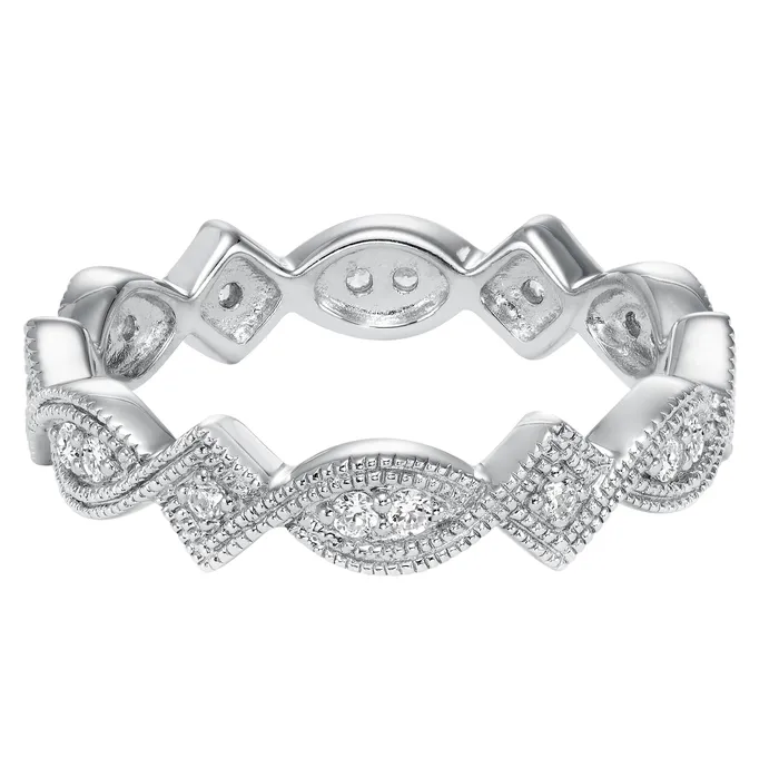 FREDERICK GOLDMAN Rings White Gold and Diamond Milgrain Wedding Band