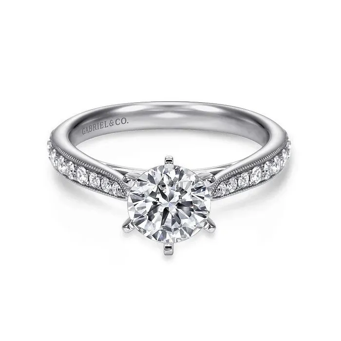 GABRIEL CO 14K White Gold Round Diamond Engagement Ring Rings