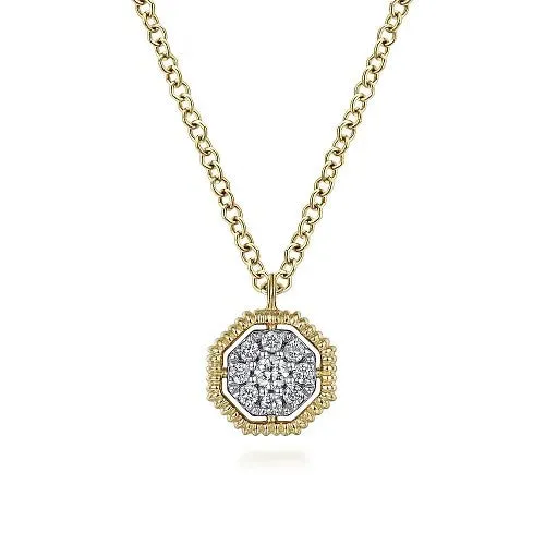 GABRIEL CO 14K Yellow Gold Octagonal Pave Diamond Pendant Necklace Necklaces