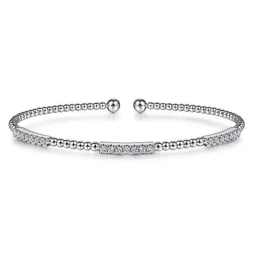 GABRIEL CO Bracelets 14K White Gold Bujukan Bead Cuff Bracelet with Diamond Pave Stations GABRIEL CO Bracelets 14K White Gold Bujukan Bead Cuff Bracelet with Diamond Pave Stations