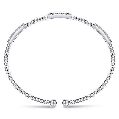 GABRIEL CO Bracelets 14K White Gold Bujukan Bead Cuff Bracelet with Diamond Pave Stations GABRIEL CO Bracelets 14K White Gold Bujukan Bead Cuff Bracelet with Diamond Pave Stations