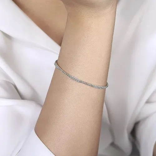 GABRIEL CO Bracelets 14K White Gold Bujukan Bead Cuff Bracelet with Diamond Pave Stations GABRIEL CO Bracelets 14K White Gold Bujukan Bead Cuff Bracelet with Diamond Pave Stations