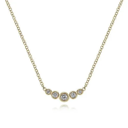 Necklaces GABRIEL CO 14K Yellow Gold Curved Round Diamond Bar Necklace