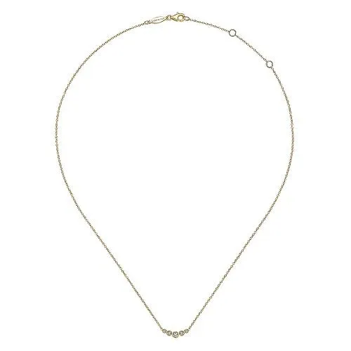 Necklaces GABRIEL CO 14K Yellow Gold Curved Round Diamond Bar Necklace