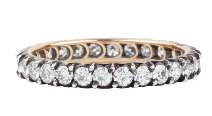 Rings Bell and Bird Bell Bird Signature Miniature Cutaway Silver on Gold Old European Cut Diamond Eternity Band Rings Bell and Bird Bell Bird Signature Miniature Cutaway Silver on Gold Old European Cut Diamond Eternity Band