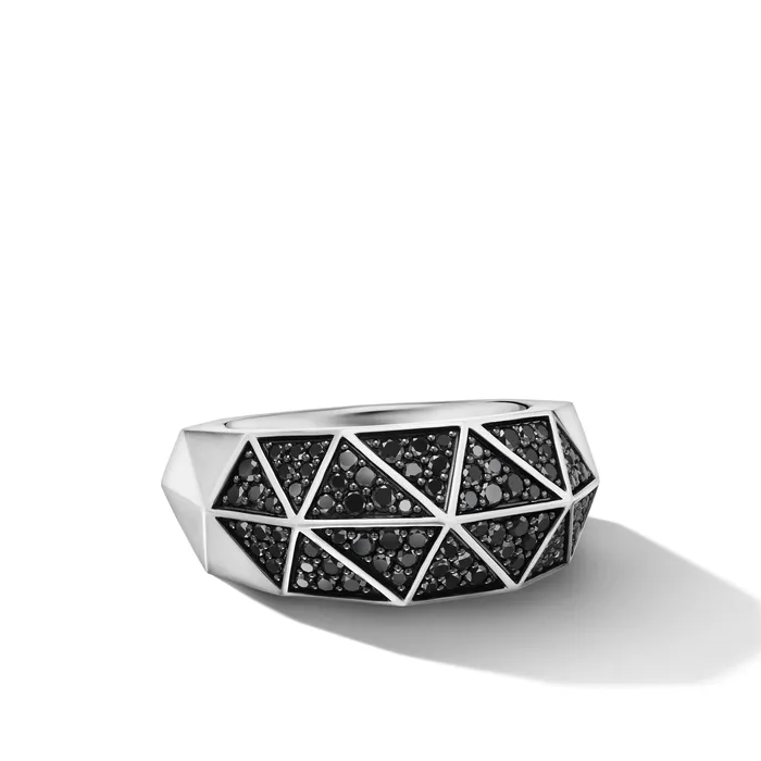 Rings David Yurman Torqued Faceted Signet Ring in Sterling Silver with Black Diamonds 113mm