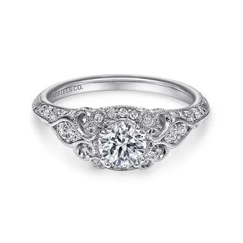 Rings GABRIEL CO Abel Unique 14K White Gold Vintage Inspired Diamond Halo Engagement Ring Setting Only Rings GABRIEL CO Abel Unique 14K White Gold Vintage Inspired Diamond Halo Engagement Ring Setting Only