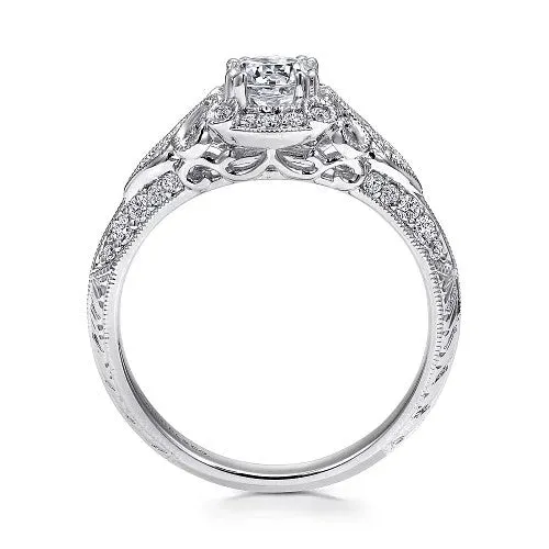 Rings GABRIEL CO Abel Unique 14K White Gold Vintage Inspired Diamond Halo Engagement Ring Setting Only Rings GABRIEL CO Abel Unique 14K White Gold Vintage Inspired Diamond Halo Engagement Ring Setting Only