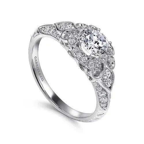 Rings GABRIEL CO Abel Unique 14K White Gold Vintage Inspired Diamond Halo Engagement Ring Setting Only Rings GABRIEL CO Abel Unique 14K White Gold Vintage Inspired Diamond Halo Engagement Ring Setting Only
