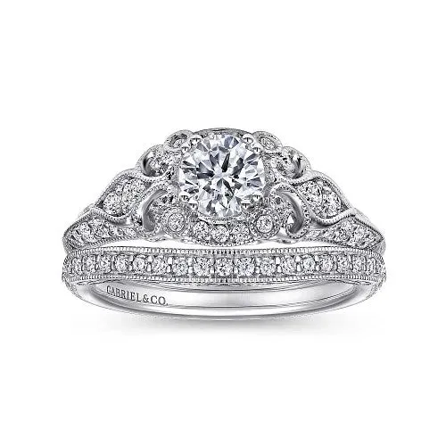 Rings GABRIEL CO Abel Unique 14K White Gold Vintage Inspired Diamond Halo Engagement Ring Setting Only Rings GABRIEL CO Abel Unique 14K White Gold Vintage Inspired Diamond Halo Engagement Ring Setting Only
