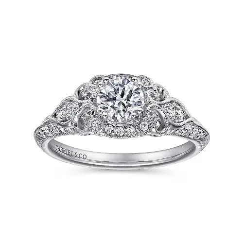 Rings GABRIEL CO Abel Unique 14K White Gold Vintage Inspired Diamond Halo Engagement Ring Setting Only Rings GABRIEL CO Abel Unique 14K White Gold Vintage Inspired Diamond Halo Engagement Ring Setting Only