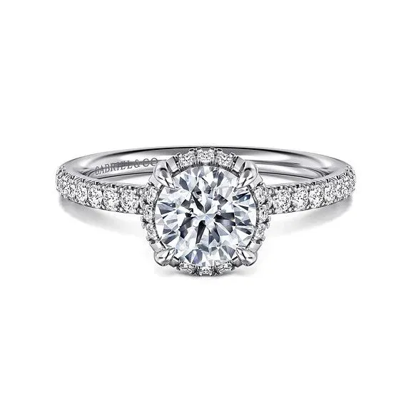 Rings GABRIEL CO Suede 14K White Gold Round Hidden Halo Diamond Engagement Ring Setting Only Rings GABRIEL CO Suede 14K White Gold Round Hidden Halo Diamond Engagement Ring Setting Only