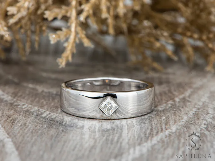 Sapheena Jewelry Rings Darius Mens Princess Cut Kite Setting Wedding Ring