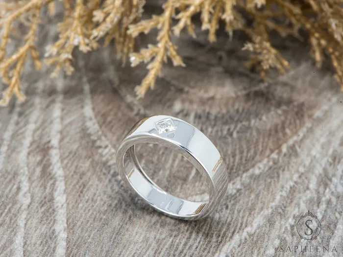 Sapheena Jewelry Rings Darius Mens Princess Cut Kite Setting Wedding Ring