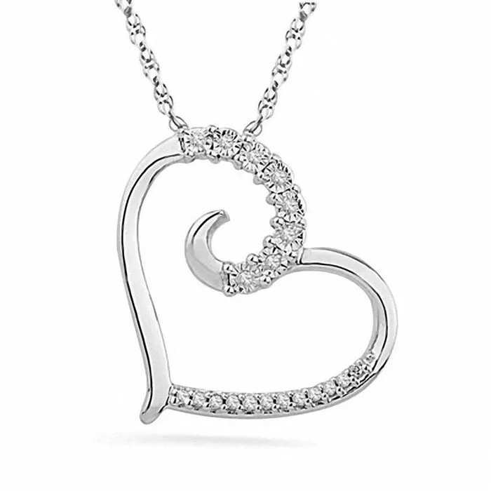 005 CT TW Natural Diamond Swirl Heart Pendant in Sterling Silver Goldia Necklaces 005 CT TW Natural Diamond Swirl Heart Pendant in Sterling Silver Goldia Necklaces