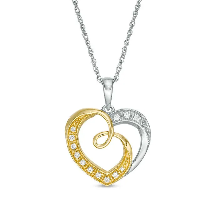01 CT TW Natural Diamond Swirl Double Heart Pendant in Sterling Silver with 14K Gold Plate Goldia Necklaces 01 CT TW Natural Diamond Swirl Double Heart Pendant in Sterling Silver with 14K Gold Plate Goldia Necklaces