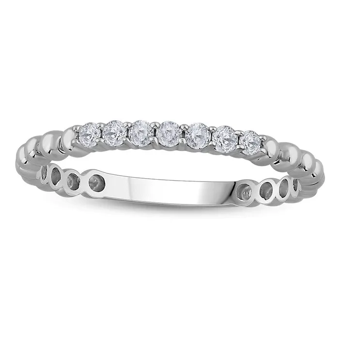 013 CT TW Natural Diamond Beaded Shank Stackable Band in Solid 10K White Gold Goldia Rings 013 CT TW Natural Diamond Beaded Shank Stackable Band in Solid 10K White Gold Goldia Rings