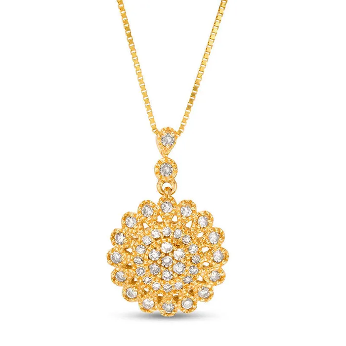 02 CT TW Composite Natural Diamond Flower Antique VintageStyle Pendant in 10K Yellow Gold Goldia Necklaces 02 CT TW Composite Natural Diamond Flower Antique VintageStyle Pendant in 10K Yellow Gold Goldia Necklaces