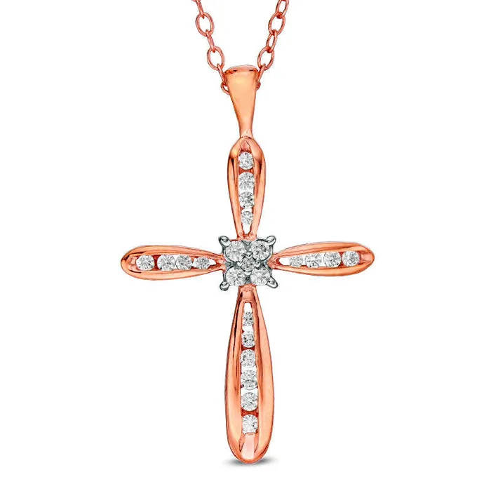 025 CT TW Natural Diamond Cross Pendant in 14K Rose Gold Goldia Necklaces 025 CT TW Natural Diamond Cross Pendant in 14K Rose Gold Goldia Necklaces