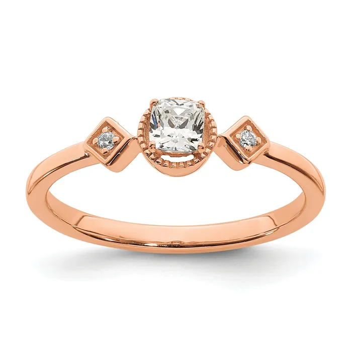 025ct CZ Solid Real 14k Rose Polish Petite Beaded Edge Cushion Complete Dia Ring Goldia Rings 025ct CZ Solid Real 14k Rose Polish Petite Beaded Edge Cushion Complete Dia Ring Goldia Rings